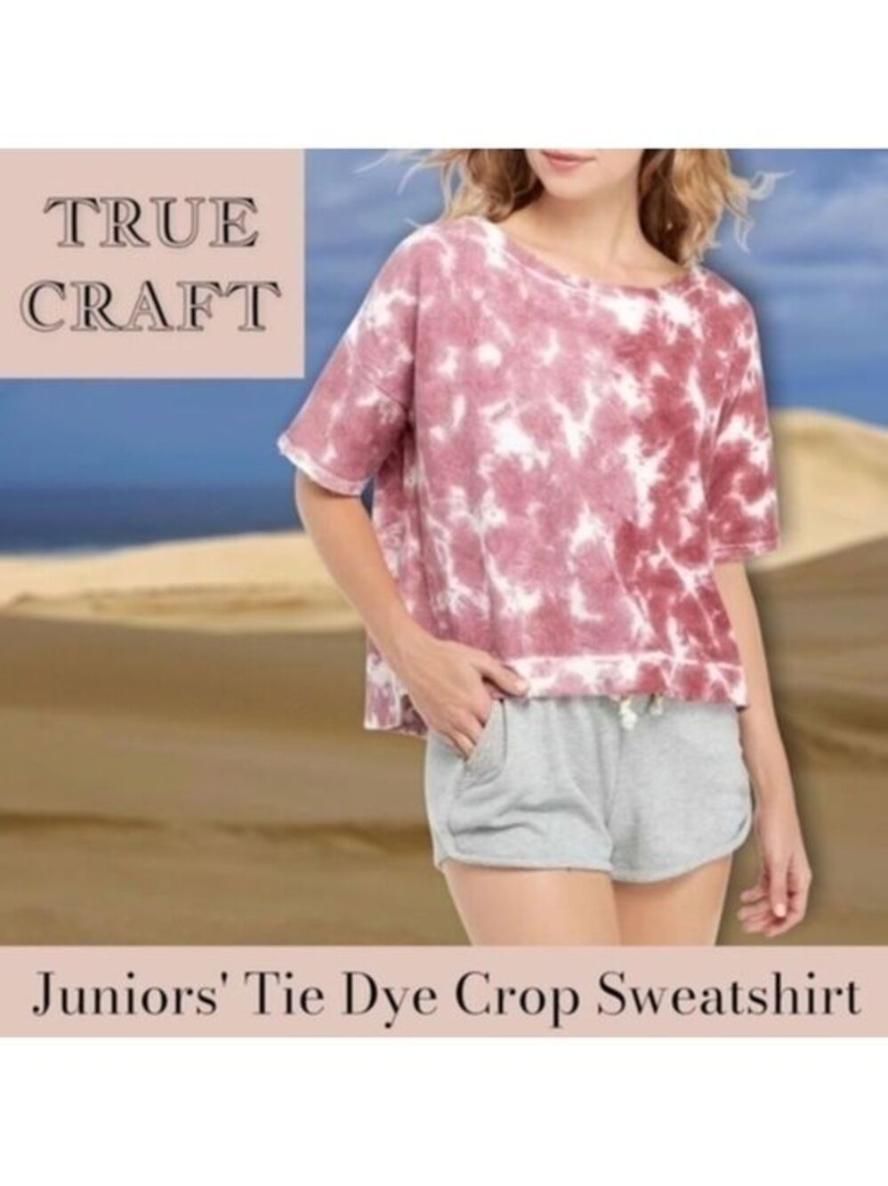 TRUE CRAFT Tie-Dye Off-The-Shoulder Short Sleeve Relaxed Slight-Crop Top